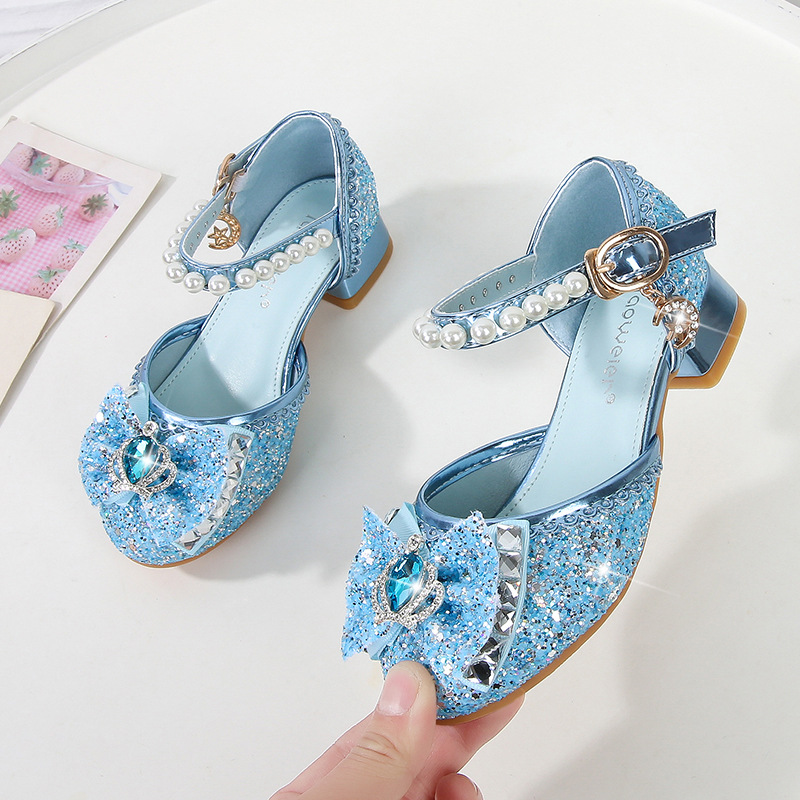 女童公主鞋2024夏季新款凉鞋儿童高跟公主鞋小女孩童鞋爱莎水晶鞋
