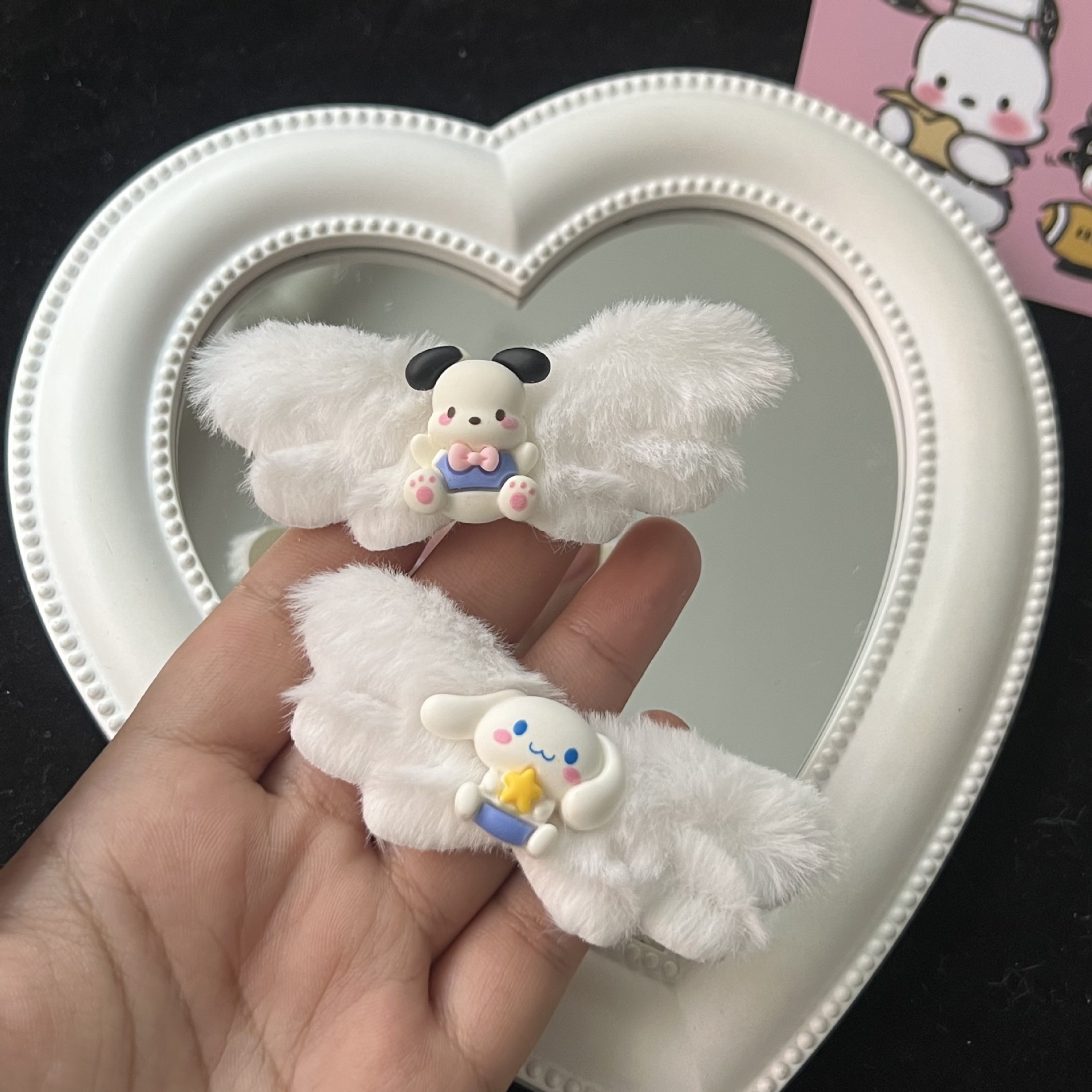 Sitting Posture Sanrio Wings Barrettes Cute Girl Cinnamoroll Babycinnamoroll Melody Hairpin Fringe Accessory Hair Clip Headdress