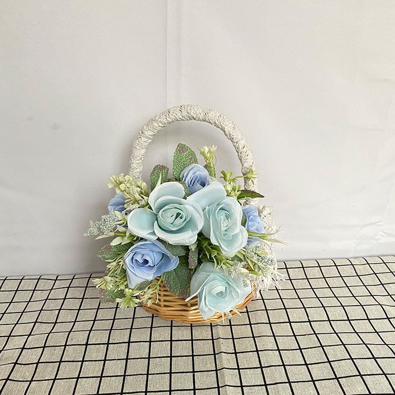 情人节花篮花艺插花柳编手提婚礼花童拍照筐编织花盆竹篮编篮子