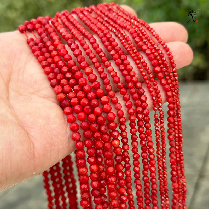 天然海竹珊瑚2-3-4mm切面散珠子半成品手链项链流苏穿珠diy饰品配