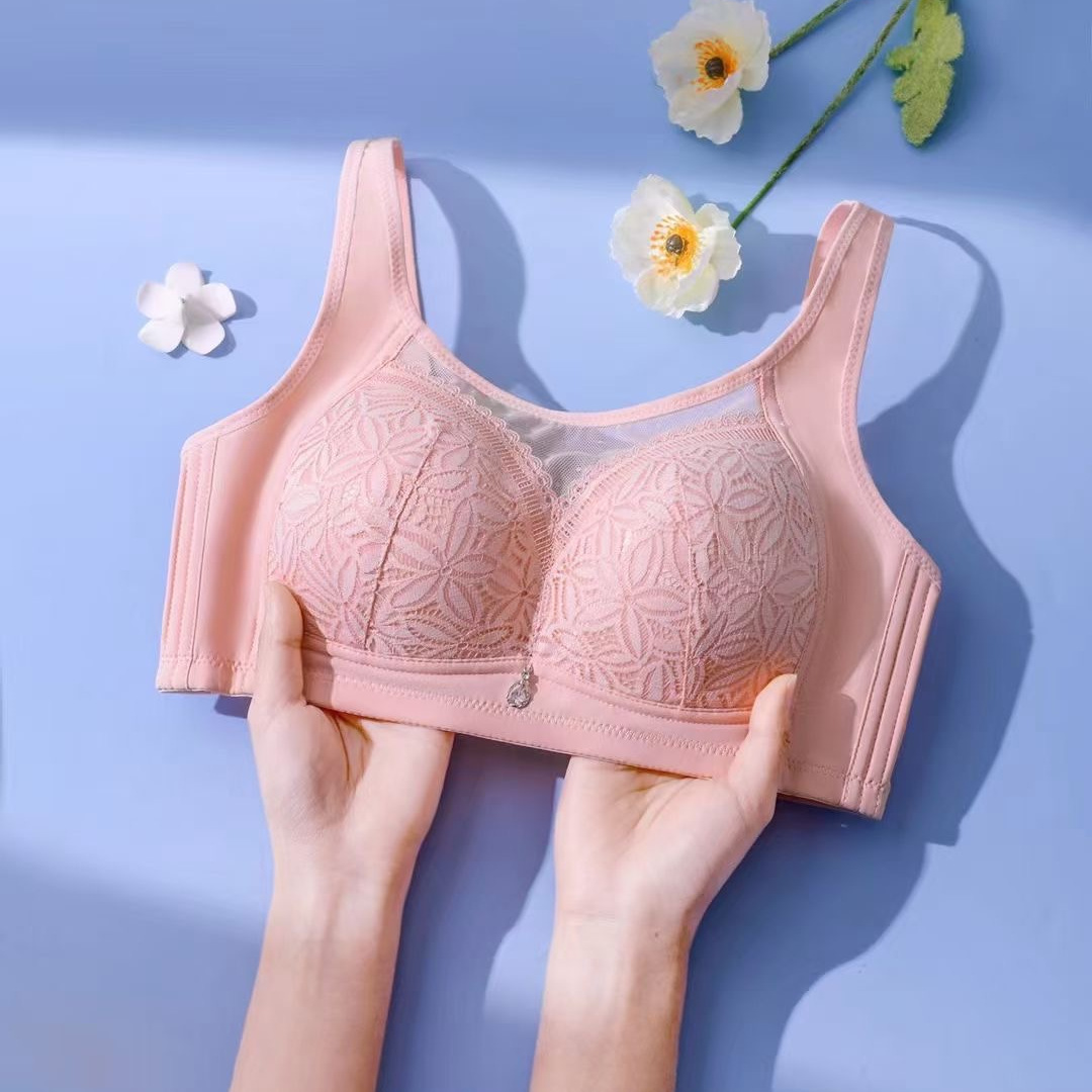婷玛内衣女薄款大胸显小文胸夏季超薄防下垂蕾丝调整型收副乳胸罩