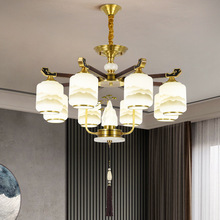 新中式客厅吊灯全铜实木灯头朝下冰山迎客松餐厅吸吊两用别墅灯