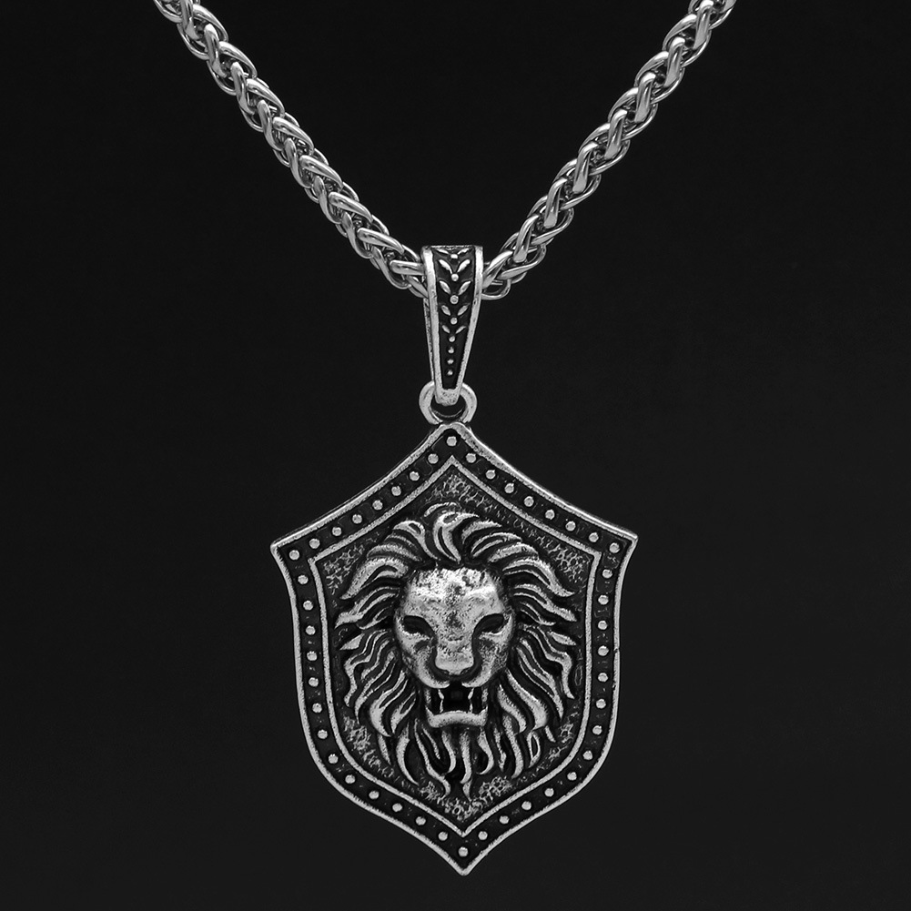 新品野狮项链狮头吊坠链狮子男士吊坠氧化狮项链动物奖章饰品批发
