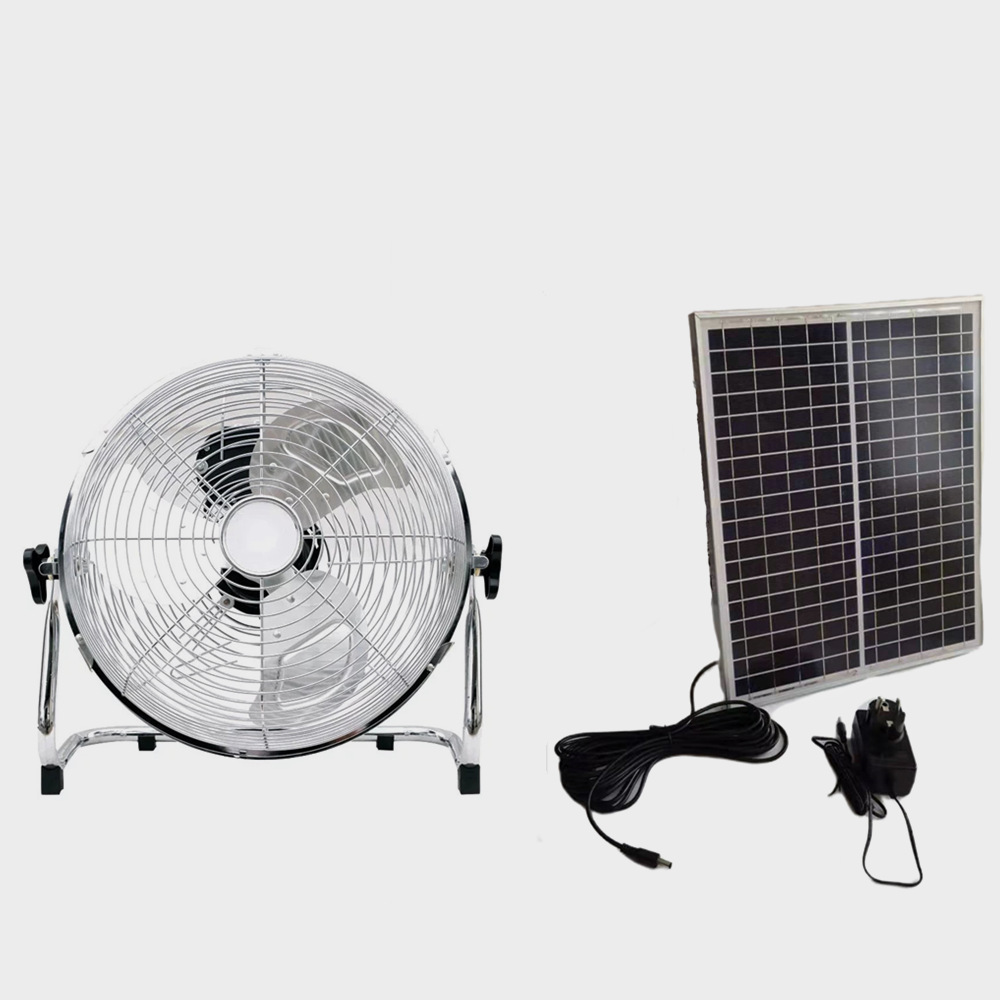 新款12寸太阳能充电风扇直流无刷电机ac/dc12v移动便携落地趴地扇