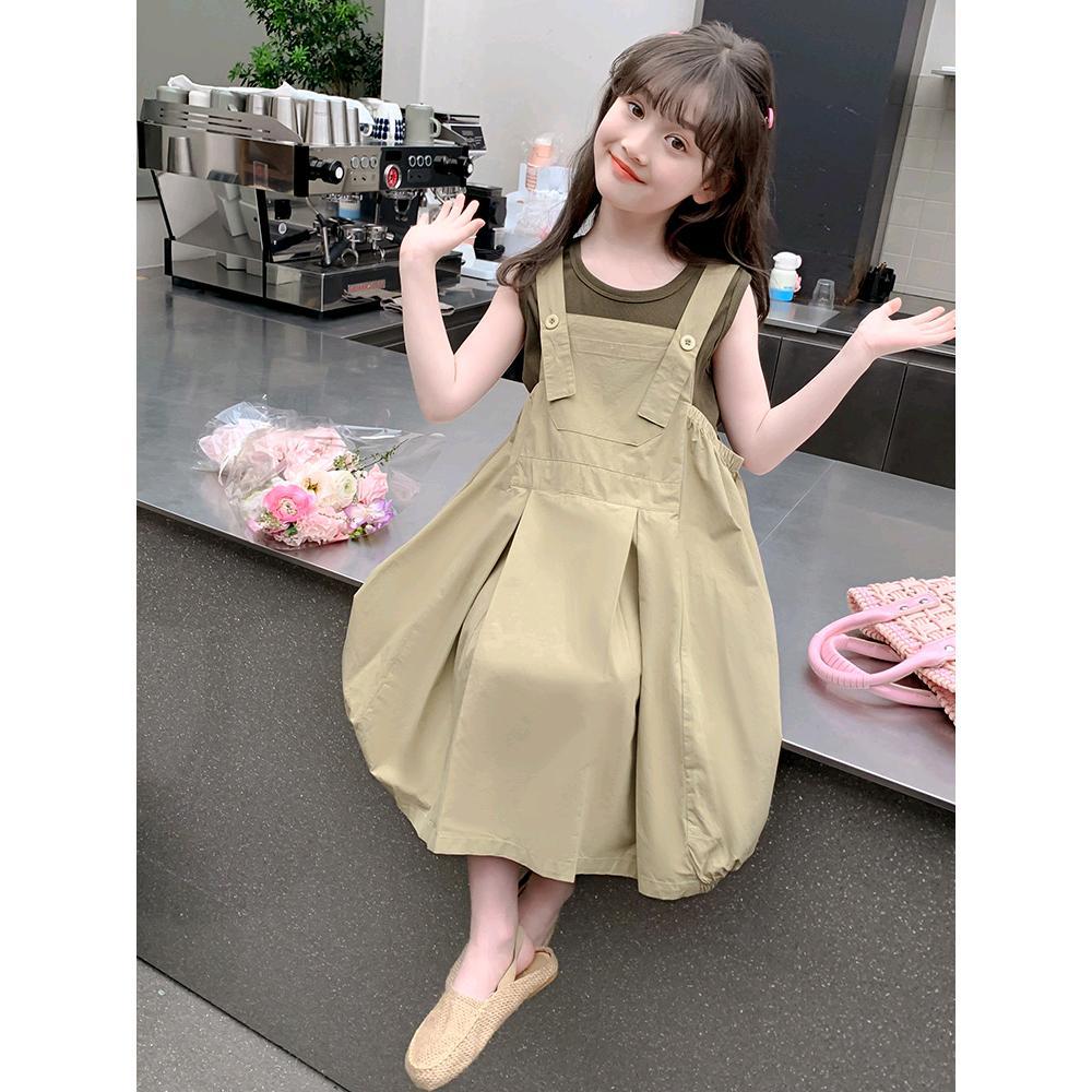 女童夏季连衣裙套装2024新款中大童洋气夏装裙子小女孩夏天背带裙