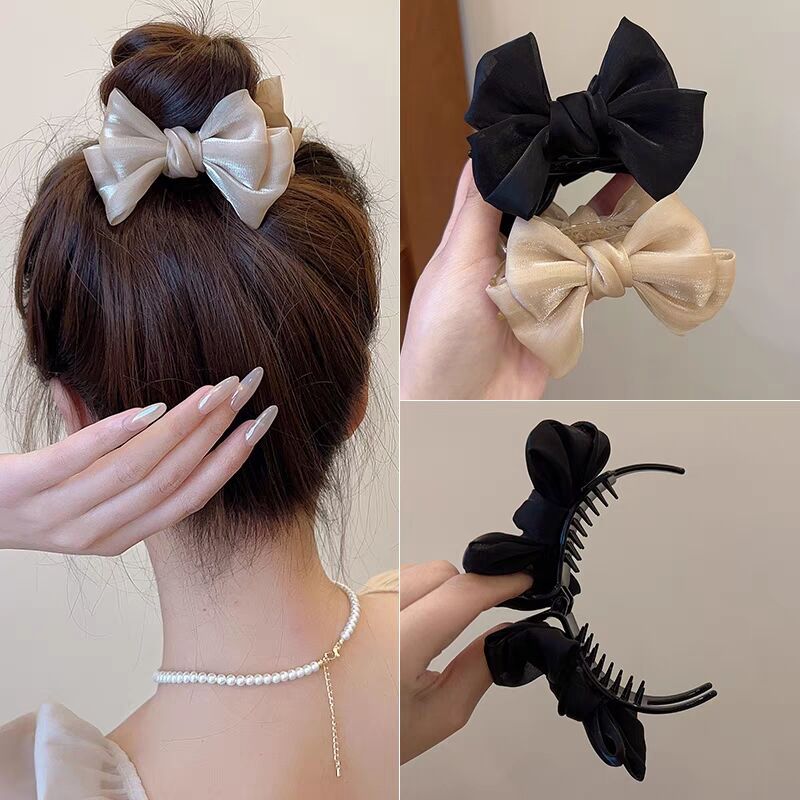 Elegant Satin Bow Hair Clip Bun Grab Gap Former Red Elegant Hair Clip Female Height Ponytail Clip Updo Hair Accessories