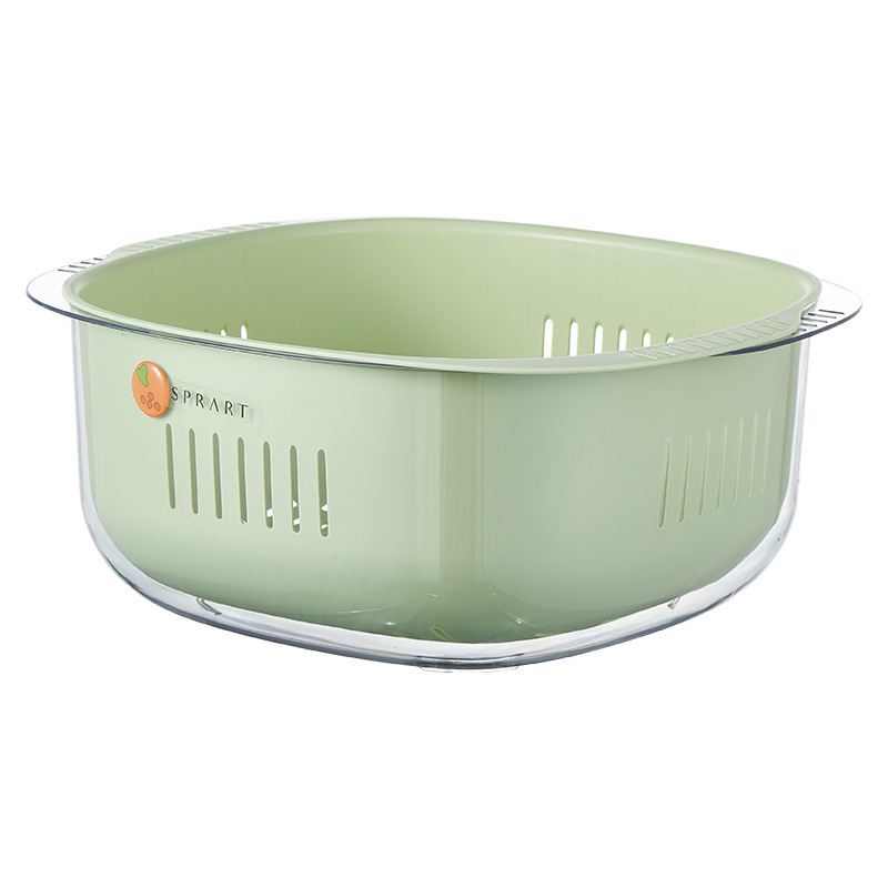 Double-Layer Drain Basket Plastic Vegetable Washing Basket Kitchen Living Room Multifunctional Fruit and Vegetable Basket