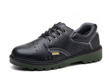夏季带孔劳保鞋 优质压花牛皮安全防护鞋 防砸防刺穿工作鞋-阿里巴巴