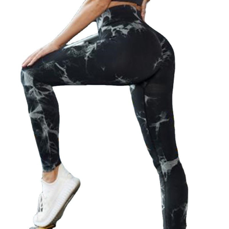 Fashion Hanging Dyed European and American Style Sexy High Waist Hip-Showing Tie-Dyed Yoga Pants Peach Pants Skipping Rope Breathable Sweat Absorbing Fitness Pants