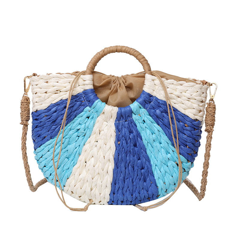 Spring and Summer Fashion Large Capacity Women's Woven Bag 2023 New Western Style Minority Simple Stitching Hand-Carrying Straw Shoulder Bag