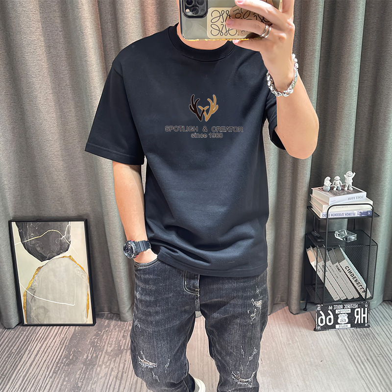 Short-Sleeved T-shirt Men's New T-shirt Men's Loose round Neck Trend Short-Sleeved Casual T-shirt Printed Short-Sleeved Men's Fashion Brand