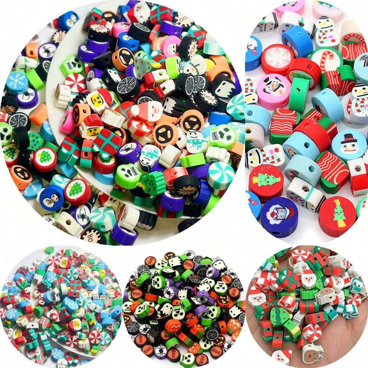 9-11mm跨境混款万圣圣诞软陶珠diy饰品配件软陶片手链圆软陶串珠