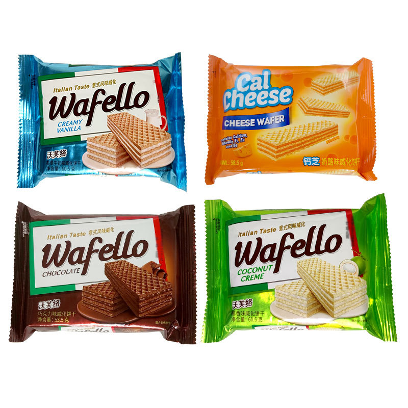 钙芝沃芙络夹心威化饼干椰香牛奶香草味奶酪味巧克力散装休闲零食