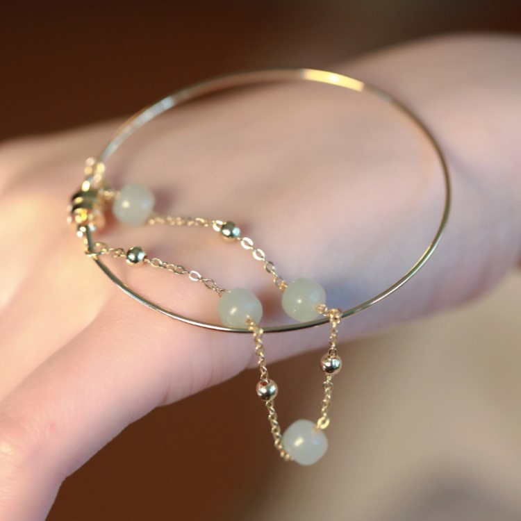 天然和田玉手链双层叠戴小众2021新款女高级手镯简约百搭复古手饰