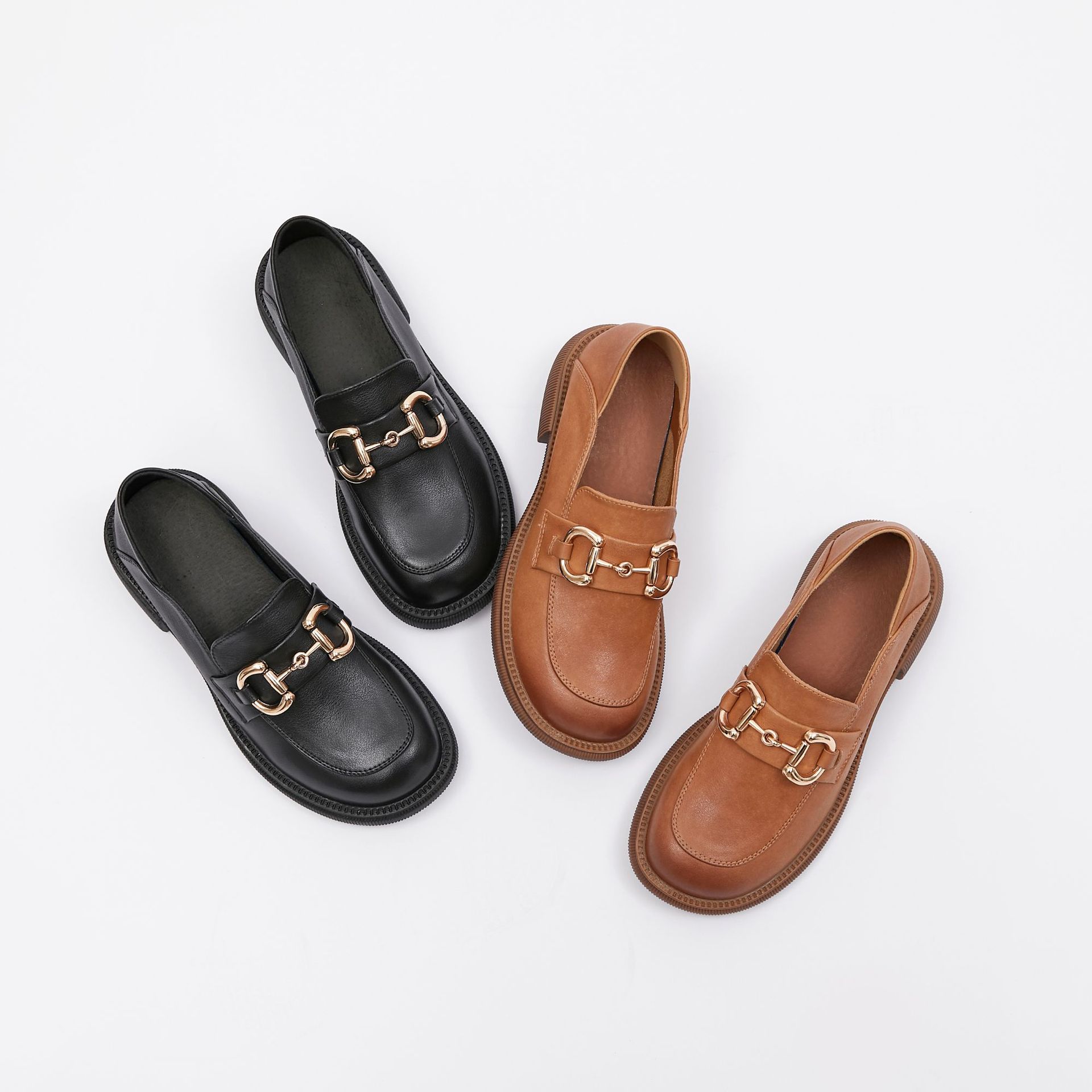 乐福鞋女2022春季新款头层牛皮英伦风复古休闲单鞋一脚蹬真皮女鞋