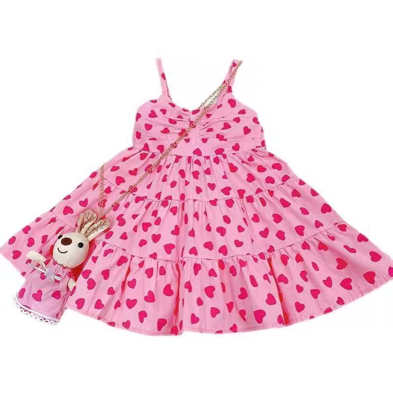 女童夏装爱心吊带连衣裙2021新款洋气儿童装韩版露背宝宝背心裙子