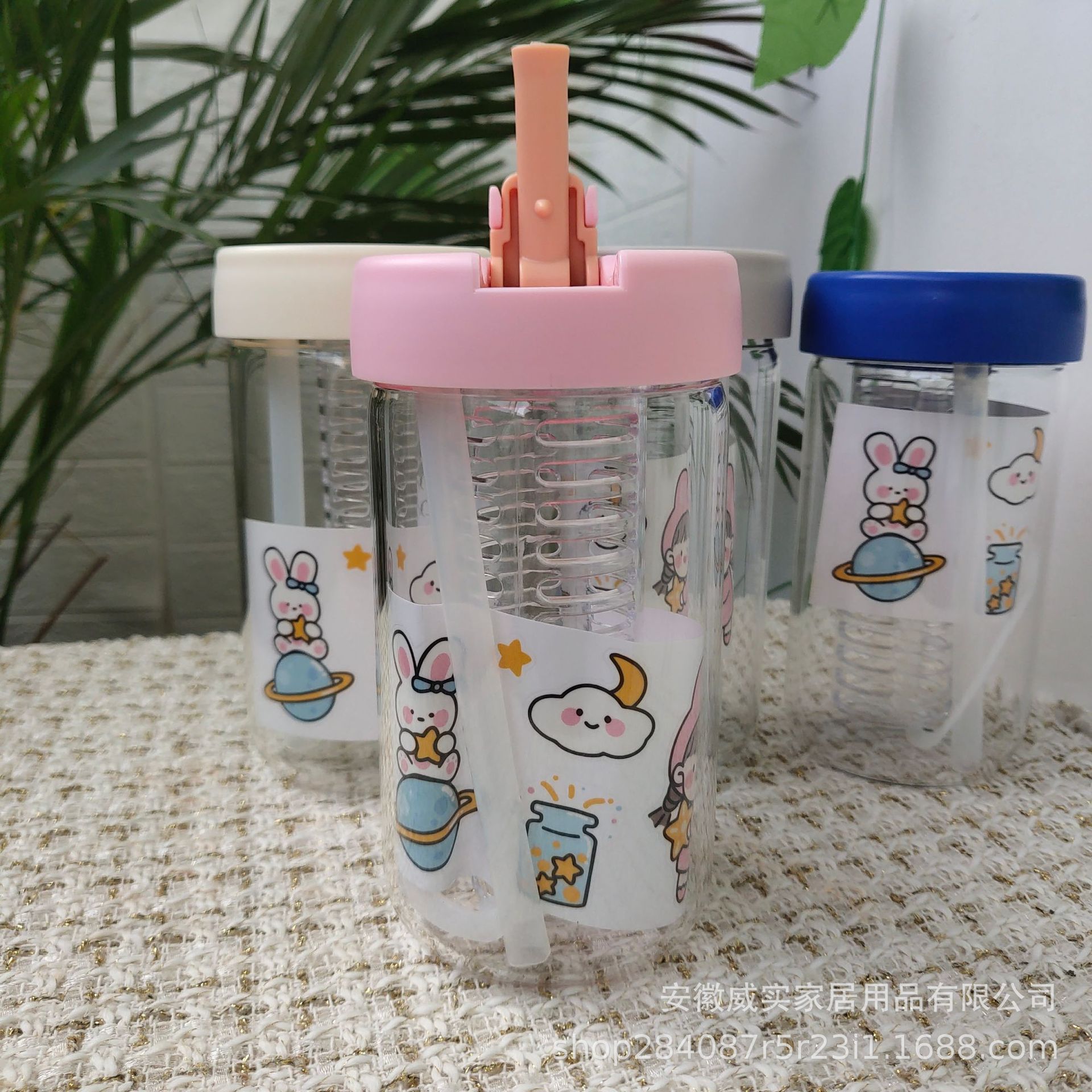 Flower Tea Glass 550ml Cup DIY Sticker Straw Double Drink with Lid Borosilicate High Temperature Resistant Seal Fruit Tea