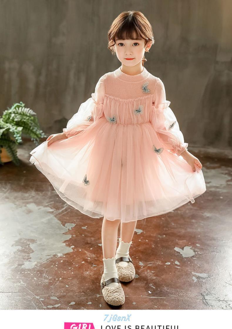女童连衣裙秋冬加主新款宝宝仙女裙儿童蝴蝶毛线针织公绒裙子冬装