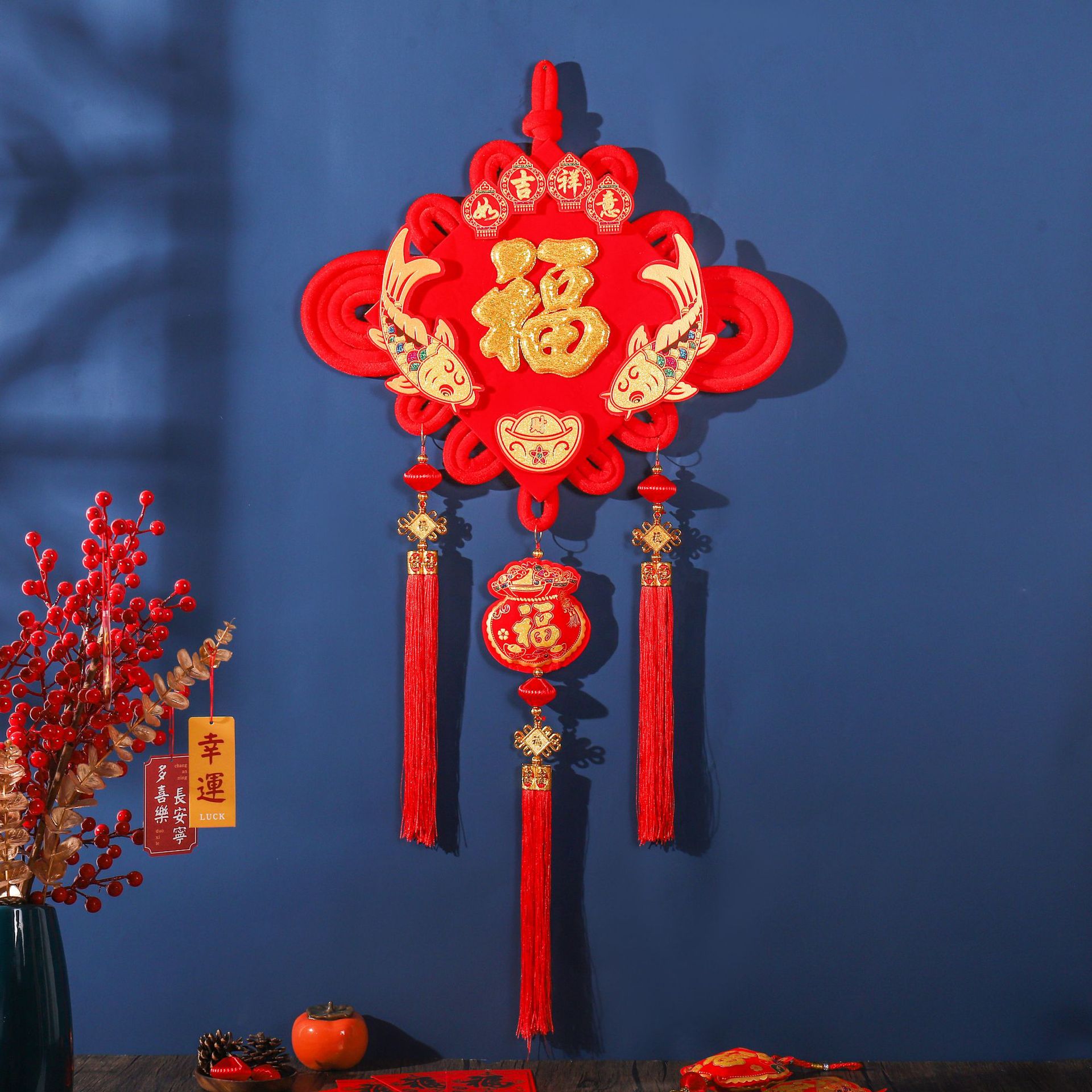 新款绒布中国结挂件 客厅大号玄关喜庆春节年货福字挂饰厂家直销