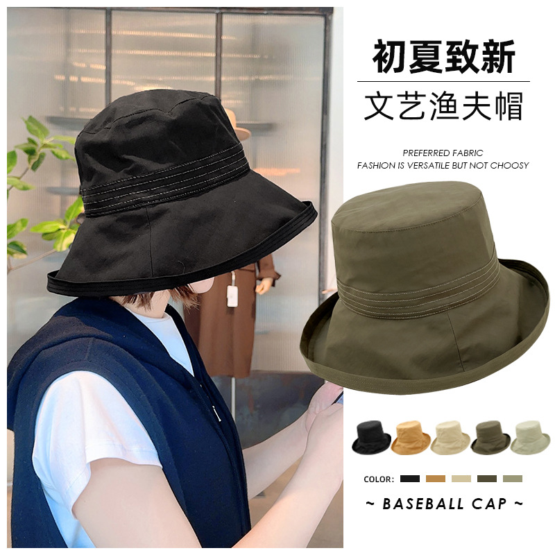 Spring Summer Japanese All-Matching Sun-Proof and Breathable Bucket Hat Solid Color Simple Sun Hat Outdoor Sports Women's Hat Wholesale