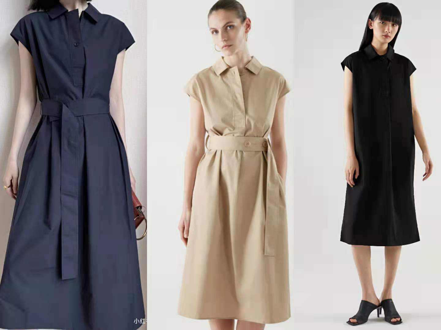 cos2021夏季新款polo连衣裙纯色中长裙腰带时尚棉气质性感甜美女