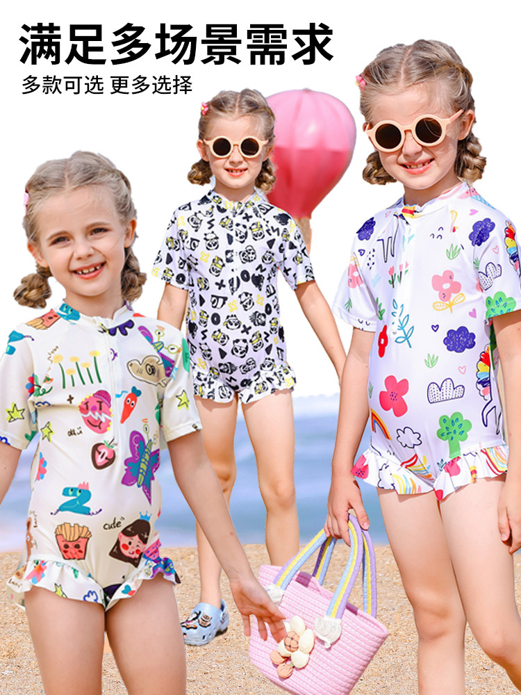 children‘s swimsuit girls‘ baby online red fashion 2024 new summer one-piece children‘s professional hot spring swimsuit