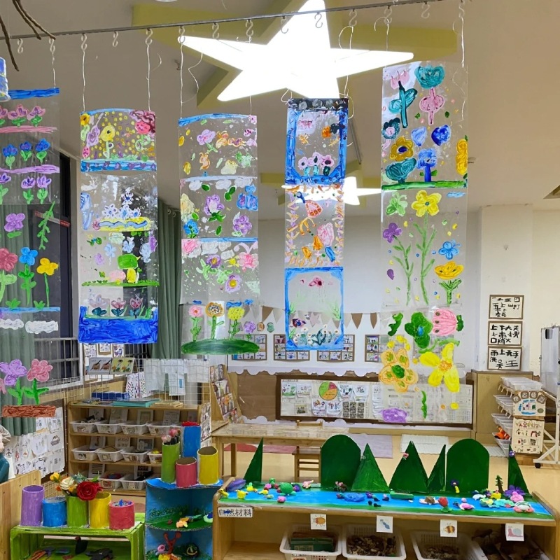 幼儿园开学季迎新装饰美工区环境创设布置透明过塑膜画环创主题墙