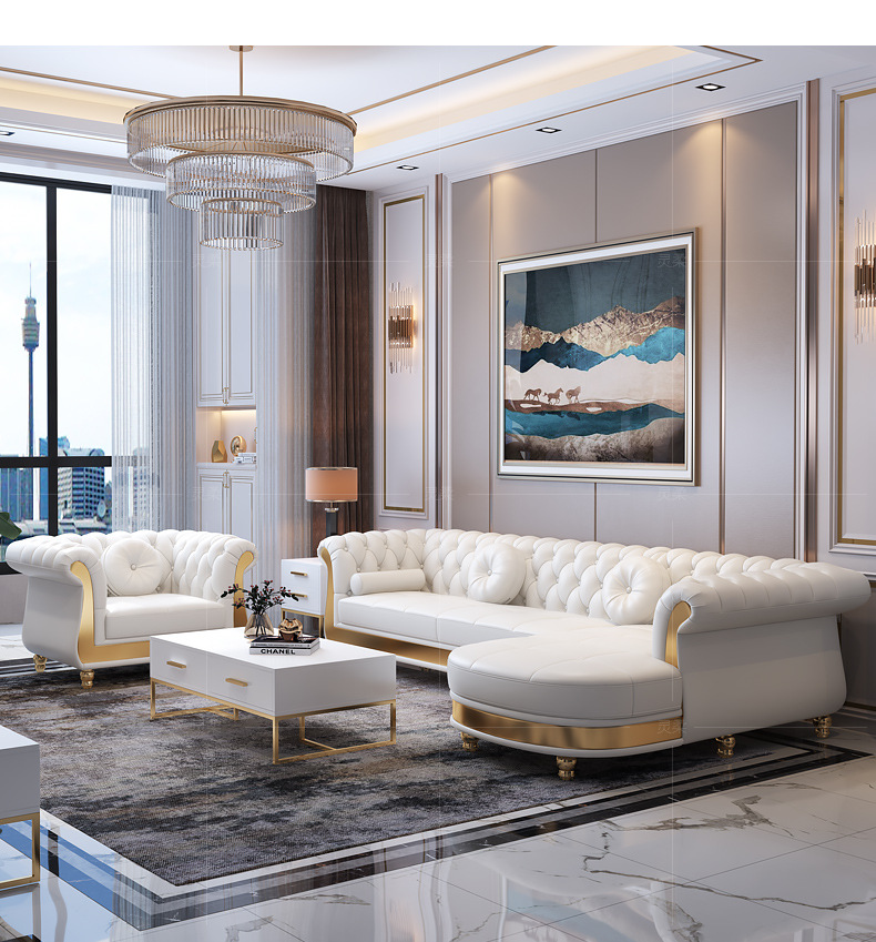 轻奢真皮沙发欧式大小户型北欧风别墅客厅转角美式沙发123u形组合