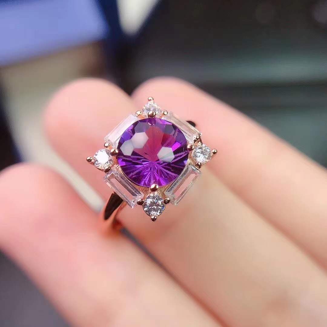8mm 紫钻【玫瑰金色】主要下游平台亚马逊镶嵌材质镀金镶嵌人工宝石