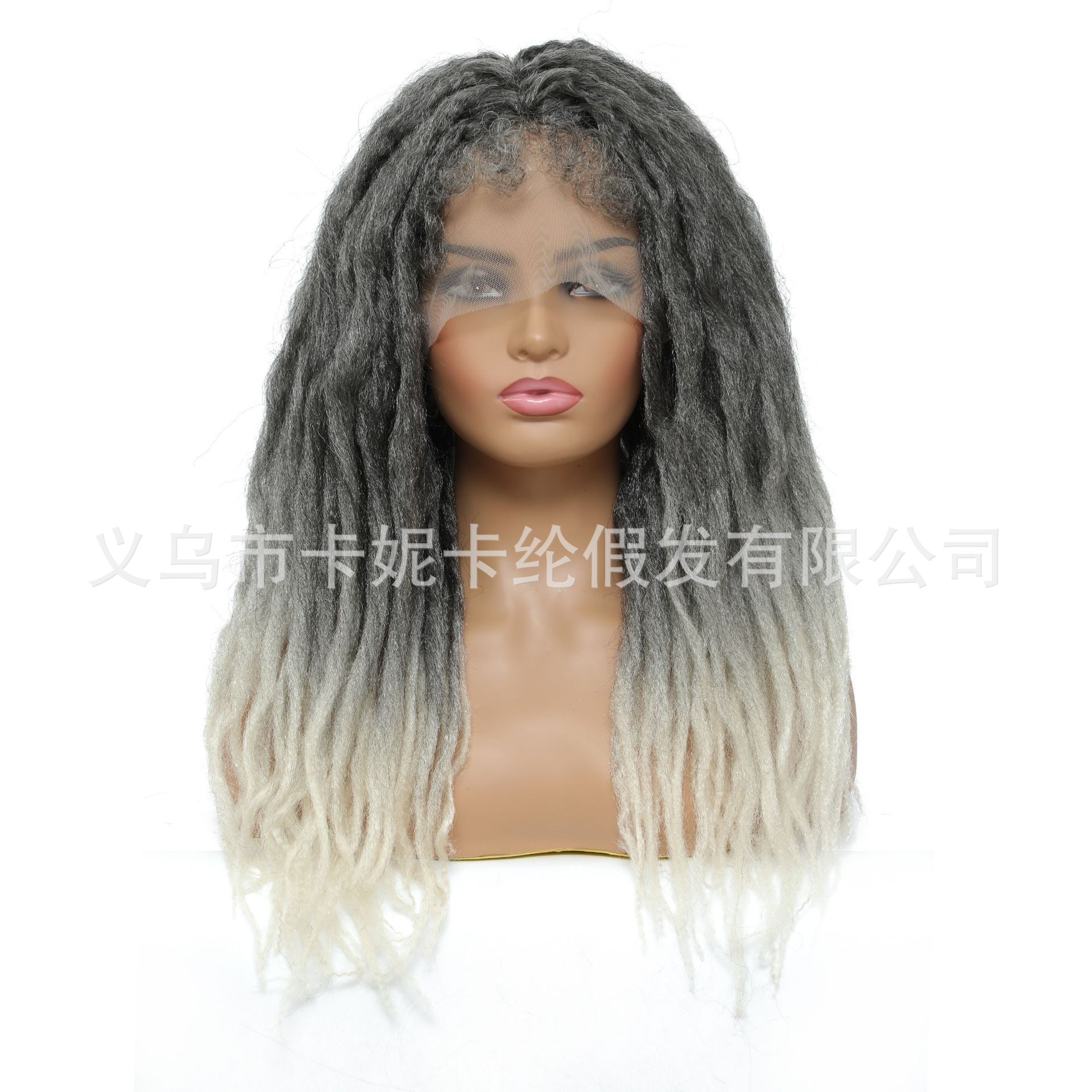 New Foreign Trade African Wig European and American Fluffy Caterpillar Lace Headgear Chemical Fiber Dreadlocks Black Gray Gradient