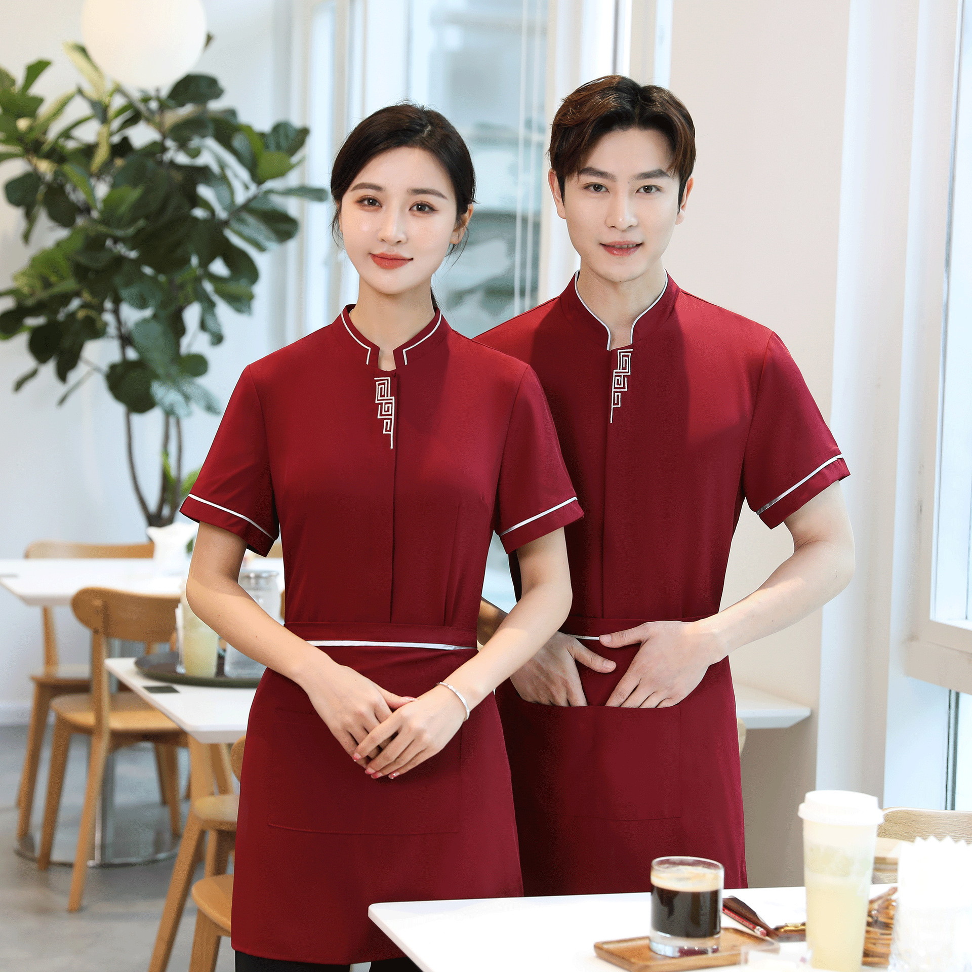 高端酒店服务员工作服长袖短袖春夏季男女中餐厅火锅饭店餐饮服装