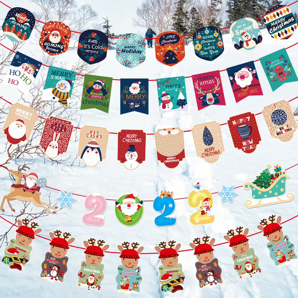 Christmas Cartoon Paper Hanging Flag School Mall Christmas Latte Art Christmas Festival Atmosphere Layout Hanging Flag