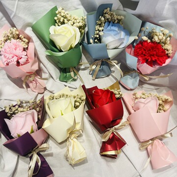 创意迷你干花小花束七夕节礼物玫瑰康乃馨皂花气氛单只伴手礼情人