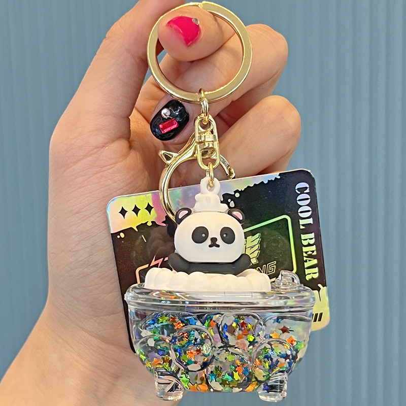 Cartoon Bear Keychain Internet Celebrity Quicksand Bottle Wholesale Bag Ornaments Oil Keychain Floating Pendant Acrylic