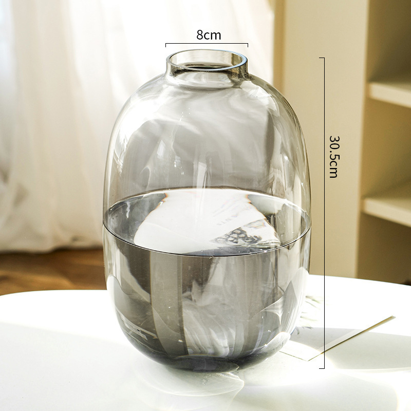 Simple Big Belly Small Mouth Glass Vase Gray Drunk Wood Single Vase Bell Hydroponic Decoration Ornaments Wholesale