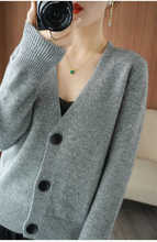2023年韩版春秋新款纯色V领单排扣时尚显瘦针织开衫毛衣女外套