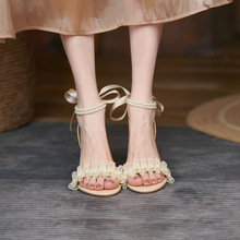 凉鞋2022年新款女夏季外穿百搭一字带淑女透明绑带仙女细跟高跟鞋
