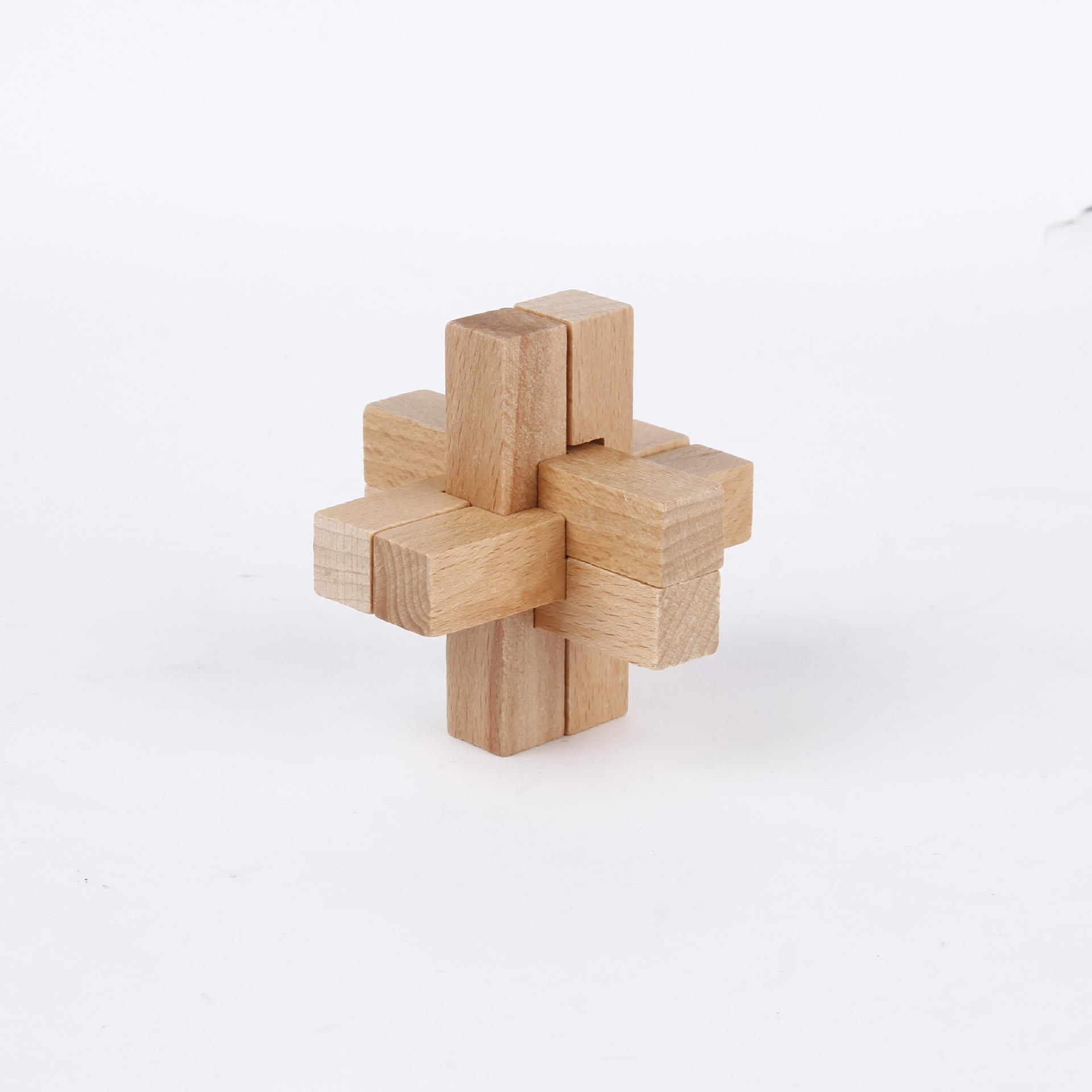 原木色二代六通榉木孔明锁 成人学生益智 玩具解锁拆装鲁班锁六根