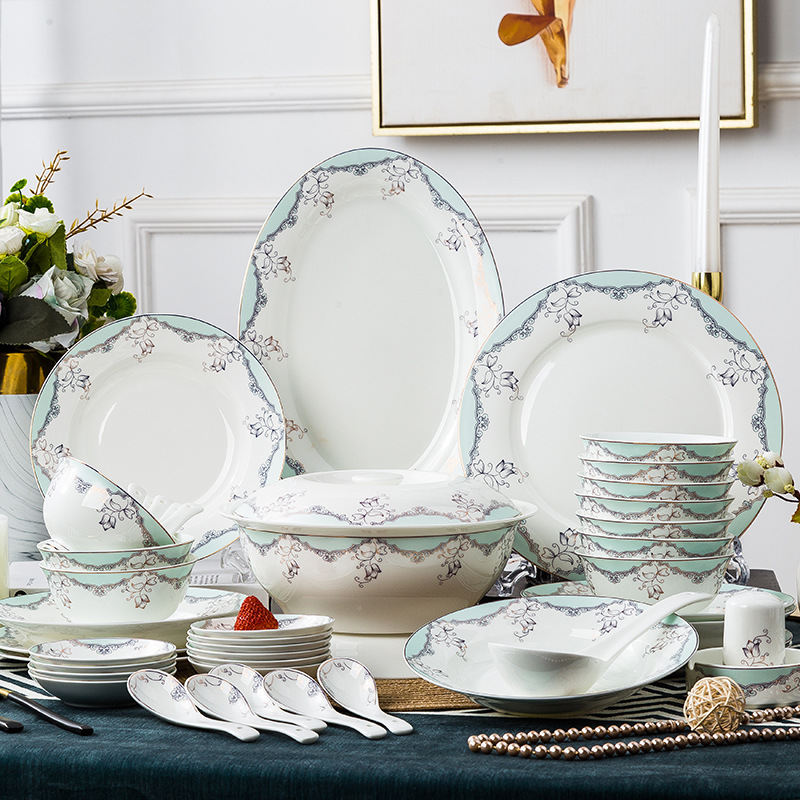 bowl simple bone china full set tableware jingdezhen ceramic household bowl dish set selling movable plate gift porcelain