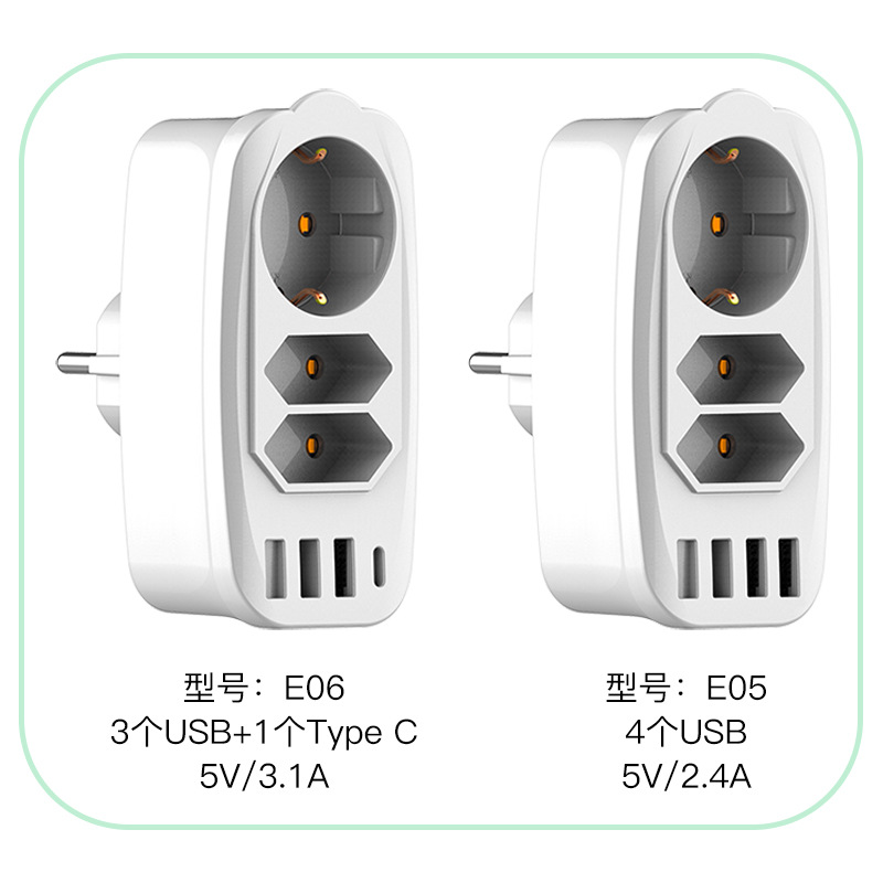 European Extended Socket One-Three Conversion Plug Usb3.1a with Protective Door Oude-Style Power Strip Wall Plug Factory