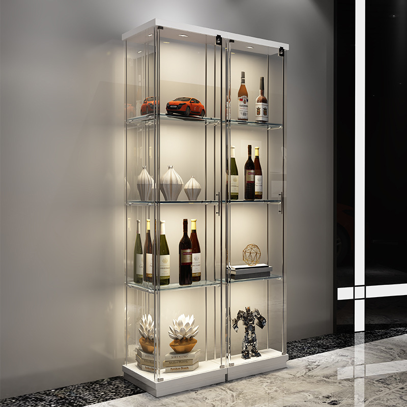 酒柜靠墙客厅酒柜现代简约落地玻璃酒柜小型轻奢收藏柜透明展示柜