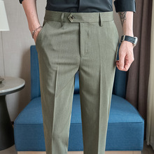 一件代发男士新款夏季薄款休闲九分裤 修身纯色质感9分西裤子直播