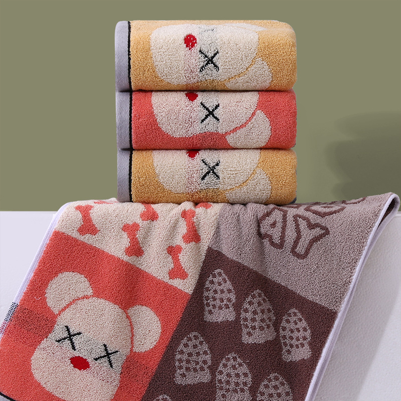 towel cotton wholesale thickened 35*75 yarn-dyed jacquard bear wedding gift adult face towel cotton batch