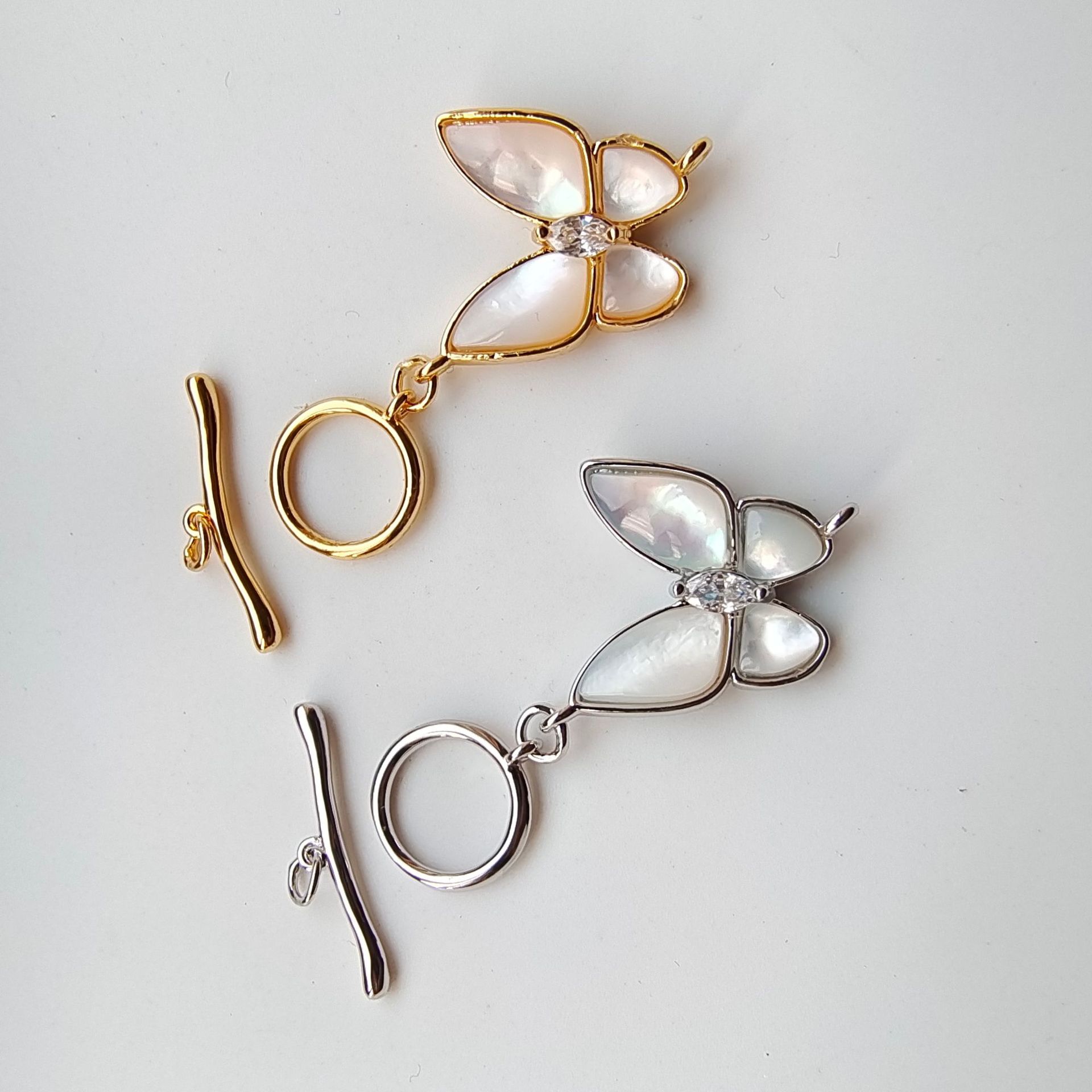 批发珍珠配件镀14k金蝴蝶ot扣 贝壳蝴蝶扣 珍珠玉石手链项链扣