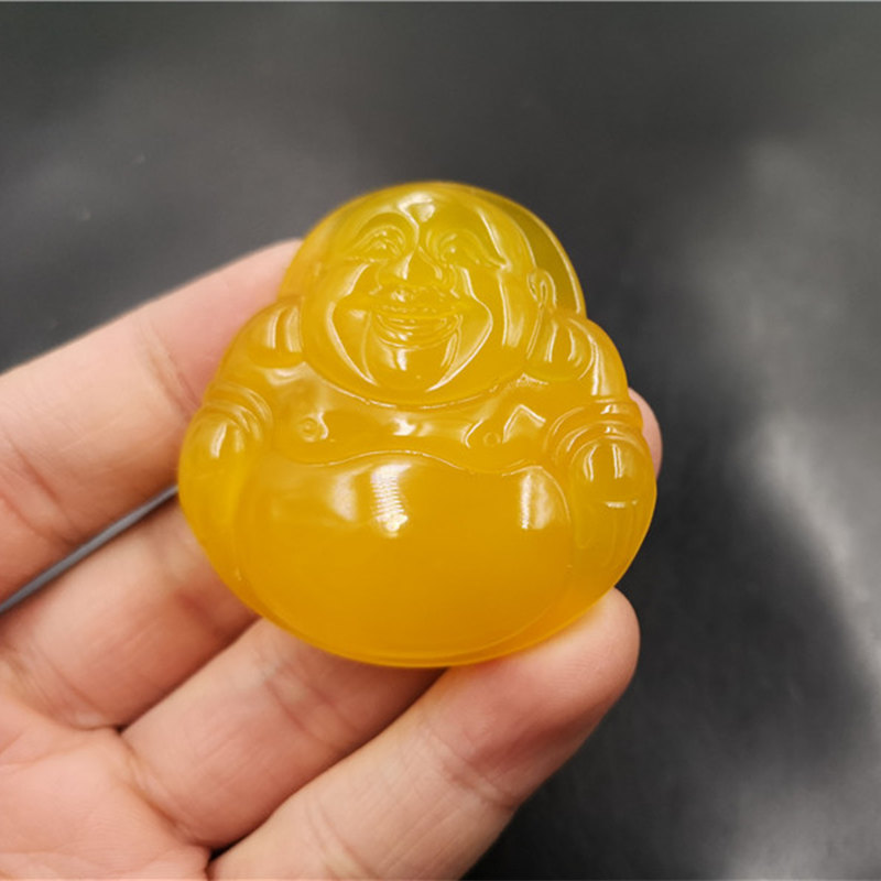 万玉批发 新款大号鸡油黄玛瑙大肚佛吊坠 黄玉髓弥勒佛挂件 玉坠