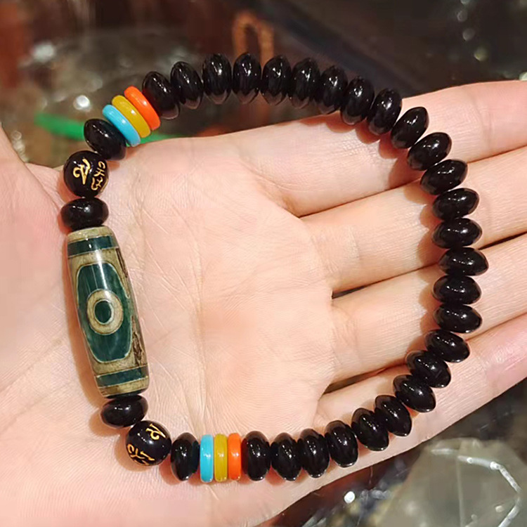 藏式九眼天珠手串 三眼天珠手链 民族风男女款六字真言佛珠手串