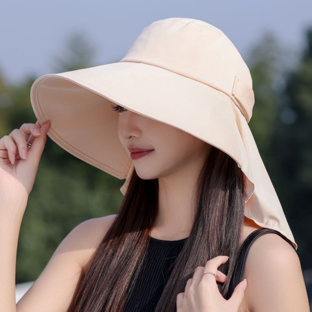 帽子女大檐遮阳防晒帽时尚护脖颈拖尾披肩太阳帽夏季出游沙滩凉帽