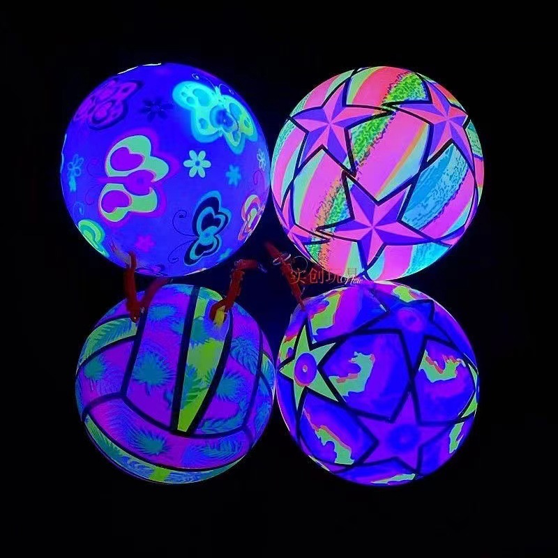 Internet Hot Luminous Football with Chain Luminous Ball Kids Inflatable Elastic Pat Ball Stall Toys Wholesale