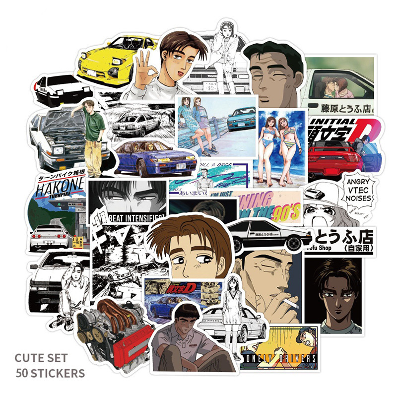 50 Sheets Initial D Japanese Anime Stickers PVC Graffiti Stickers Suitcase Luggage Guitar Waterproof Notebook