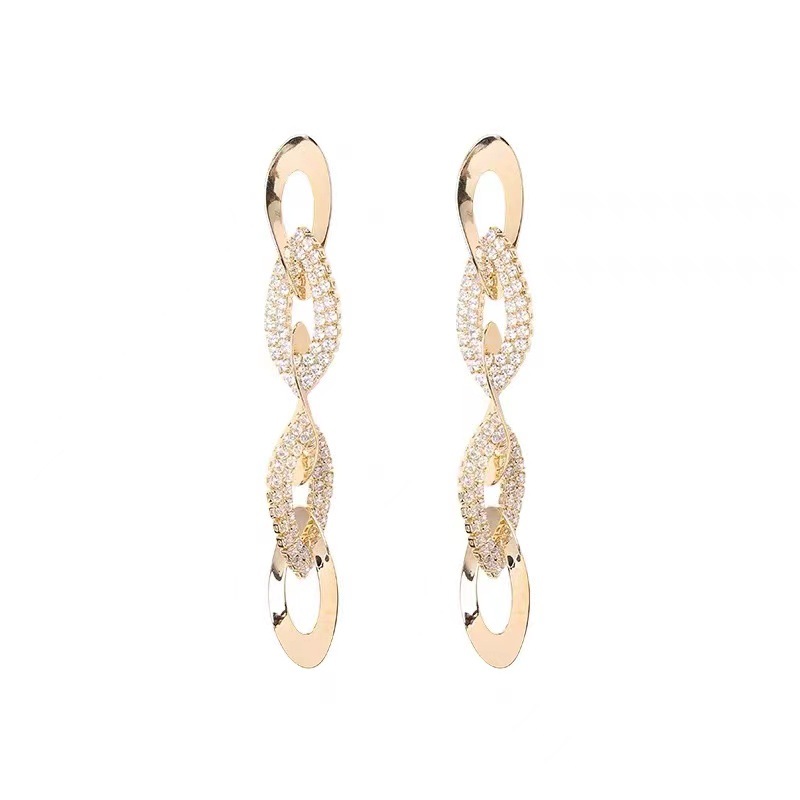 Personalized Geometric Earrings Women's Fashion Long Graceful Online Influencer Earrings French Elegant Earrings Inlaid Zircon